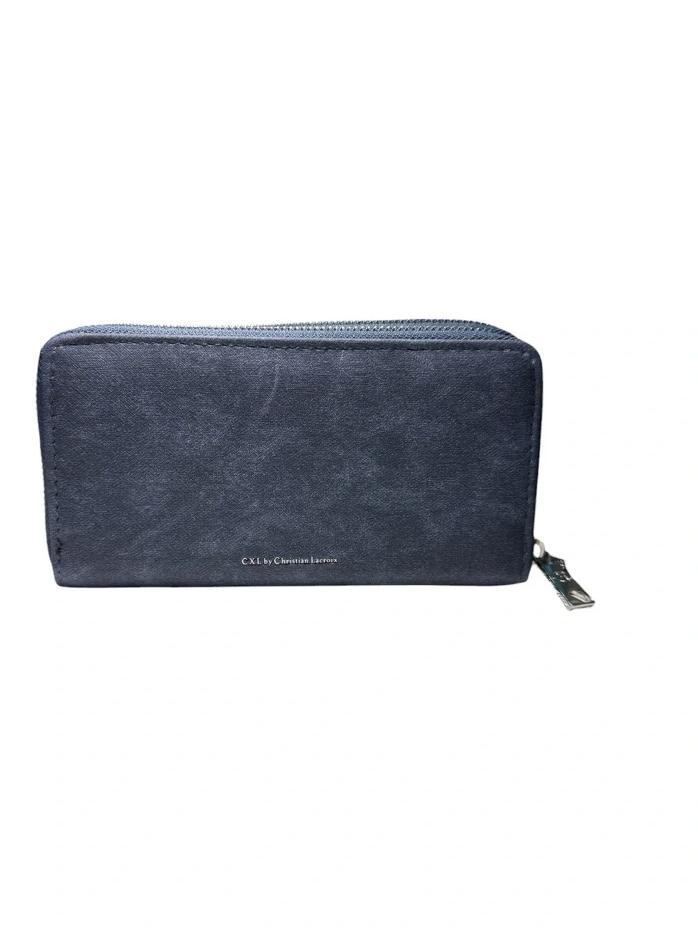 Christian Lacroix Ames PU Denim Double Zipper Wallet NWT Indigo Denim